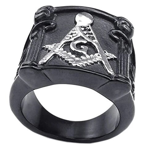 Men’s Stainless Steel Black Vintage Punk Masonic Ring