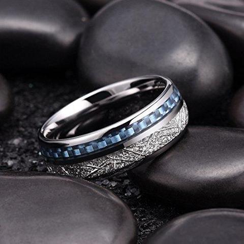  Tungsten Carbide Imitated Meteorite and Blue Carbon Ring