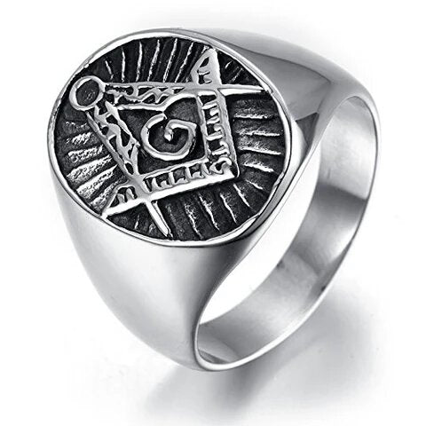 Men’s Stainless Steel Silver and Black Masonic Ring