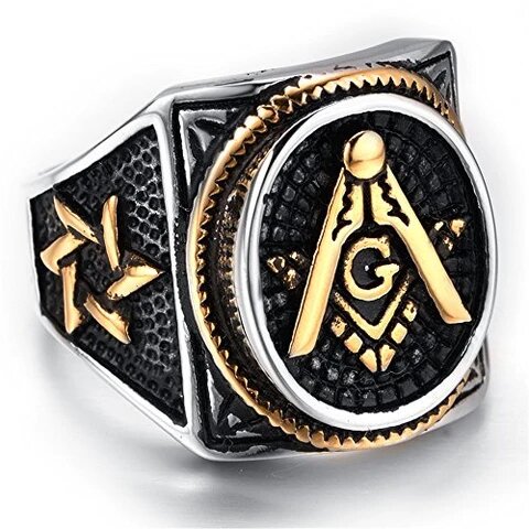 Men’s Stainless Steel Tricolor Masonic Ring