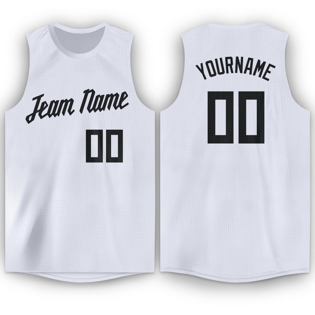 Custom White Black Round Neck Basketball Jersey Fiitg