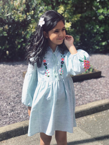 Pretty Embroidered Denim Dress for Girls