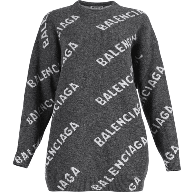 væske skole stun Balenciaga Women's Logo Intarsia Wool-blend Knit Crewneck Sweater In Grey $999.00