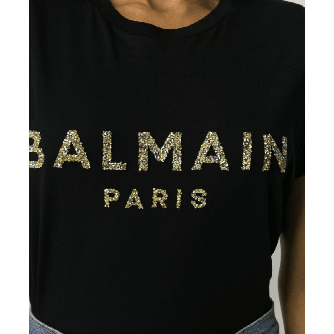 Tram Geladen Ideaal Balmain Glitter Logo Print T-Shirt$425.00