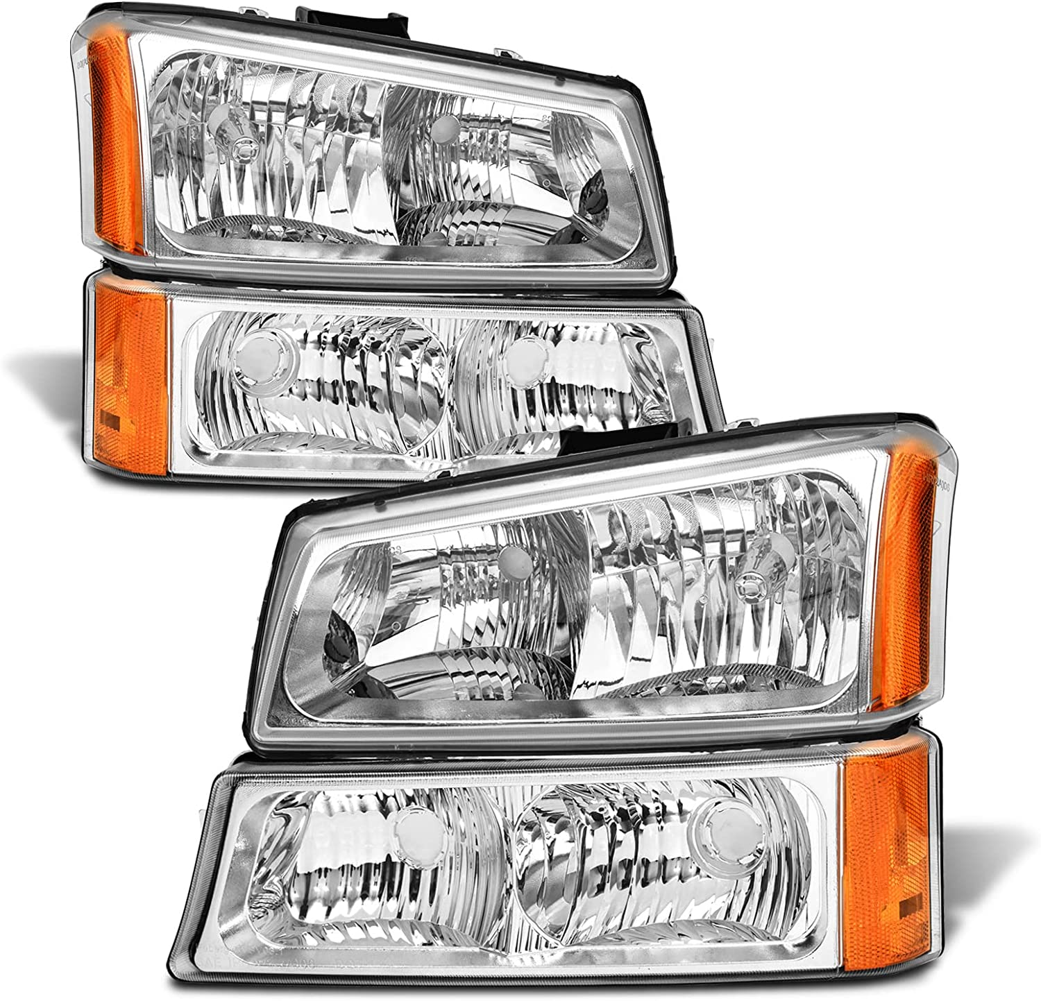 KAC Headlights Assembly Pair Compatible With Compatible With Accord 2003 2004 2005 2006 2007 2/4Dr Chrome Housing Amber Corner