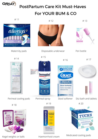 postpartum must-haves for your bum and areas around your bum