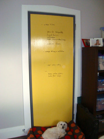 Framed door helps keep the whiteboard paint area "clear" while being very handy