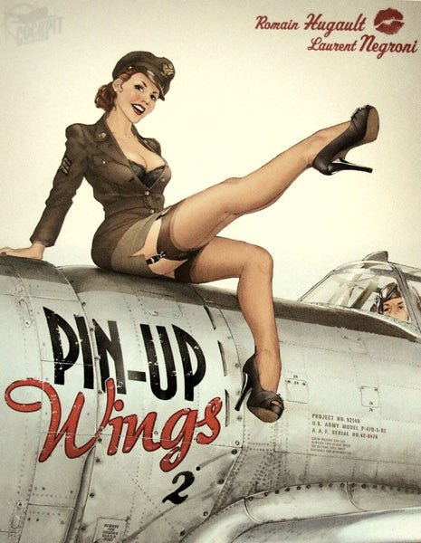 Dessin vintage d'une femme assise sur un avion piloté par un militaire