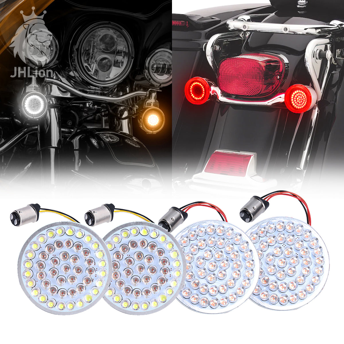 Lalaparts 4PCS 2 Bulet Style LED 1157 White Amber Red Turn Signal Running Brake Tail Front Rear Light Insert Bulb Compatible for Harley Touring Road King Street Glide 
