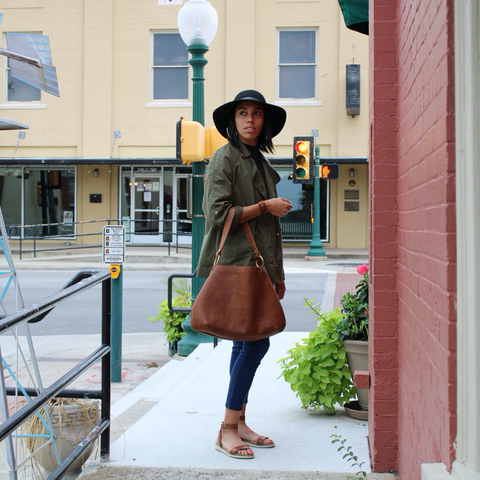 A comfy pair of jeans and your favorite flats go great with a hobo bag for a day out with the girls!
