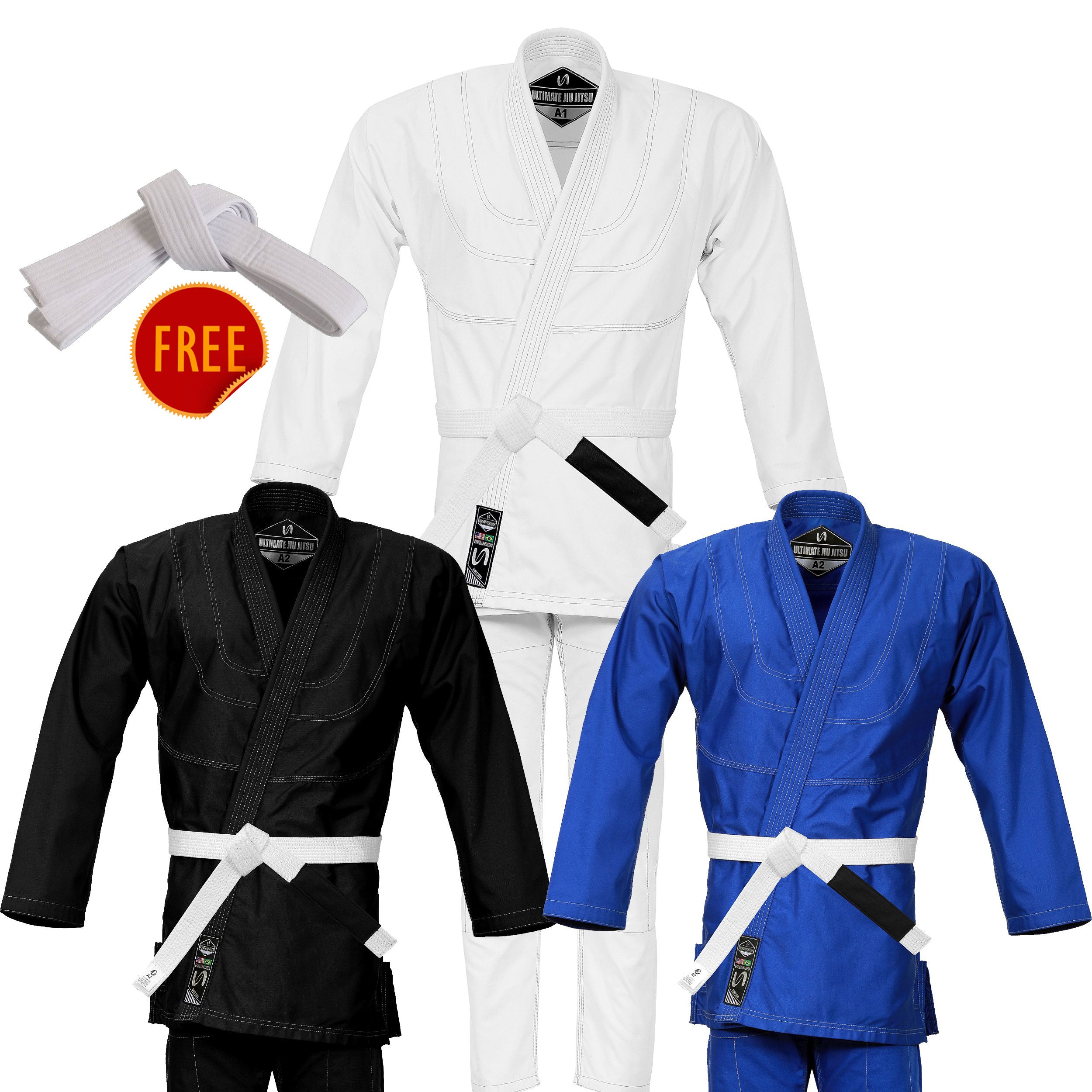 Beast Fighting Gear Brazilian Jiu Jitsu Gi Pearl Weave 100% Cotton 450GSM White Color with Free Wite Belt 