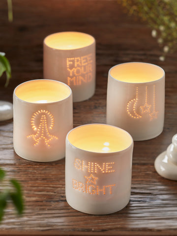 Yogamatters Handmade Porcelain Tea Light Holder - Shine Bright