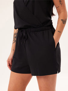 Girlfriend Collective Reset Jersey Wrap Romper - Black