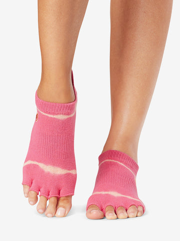 ToeSox Grip Half Toe Low Rise -  Hot Pink Stripe Tie Dye