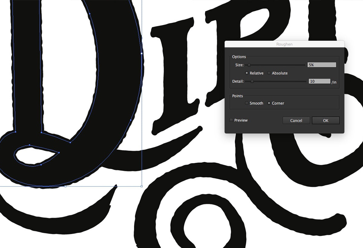 Roughen your typography using Illustrator Roughen tab