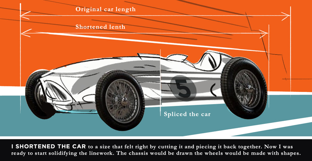 Roadster drawing with shortened body length