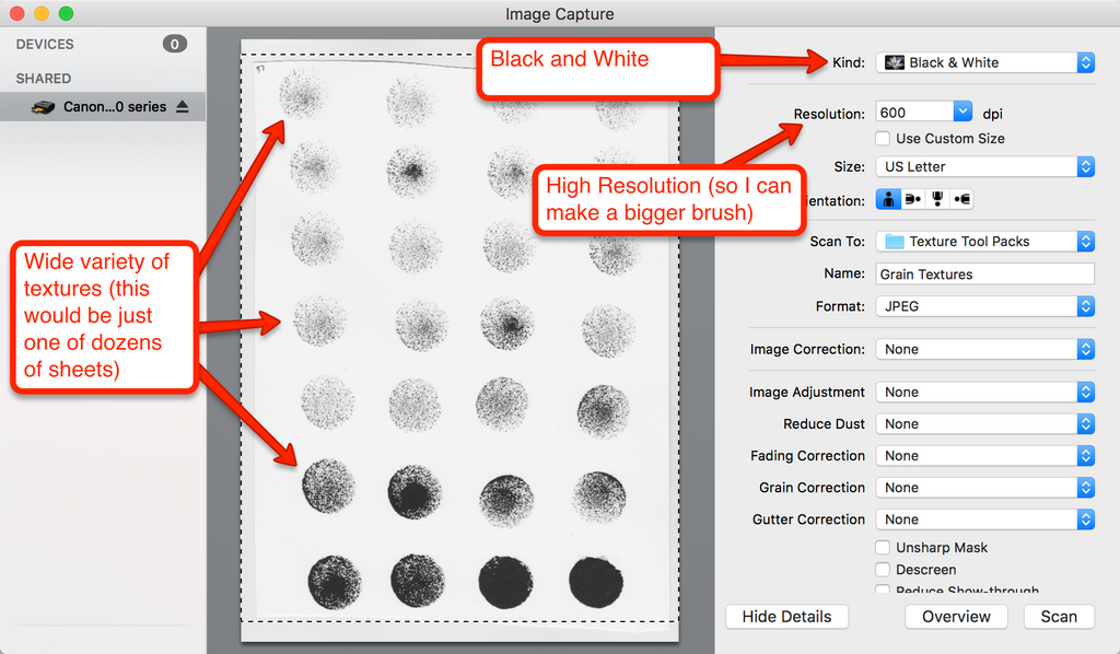 Scanning subtle ink textures