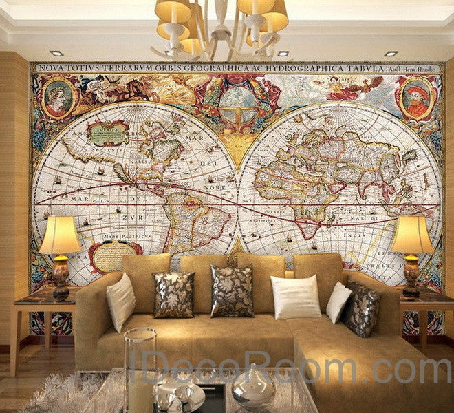 Vintage HD World Map Wallpaper Wall Decals Wall Art Print ...