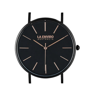 'Tierra' 40mm black watch with nude vegan-leather band and black dial by La Enviro