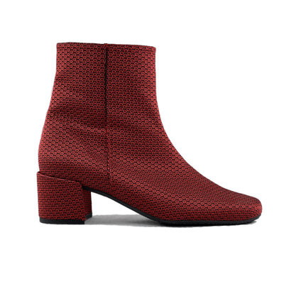 'Jacqui' red textile vegan ankle boot by Zette Shoes