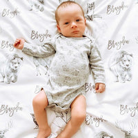 Gray Animals Baby Blanket Swaddle With Name Personalized Baby Blanket Baby Boy Gray Wildlife Animals