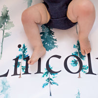 Woodland Nursery pine tree fitted crib sheet with baby's name