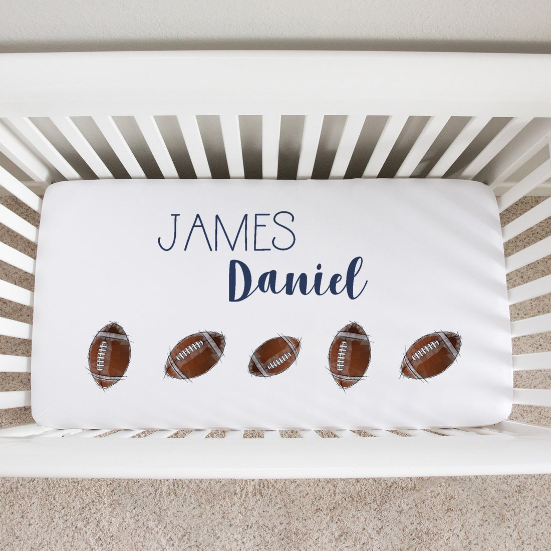 personalized football crib sheet, baby boy fitted crib sheet, football bedding for baby