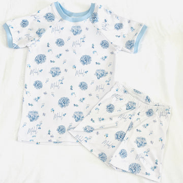 Mary’s Blue Floral Pajamas - Short or Long Sleeve (3 months to kids 14)