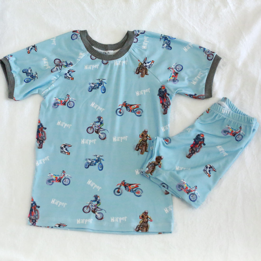 Dirt Bike Pajamas  - Short or Long Sleeve (3 months to kids 14)