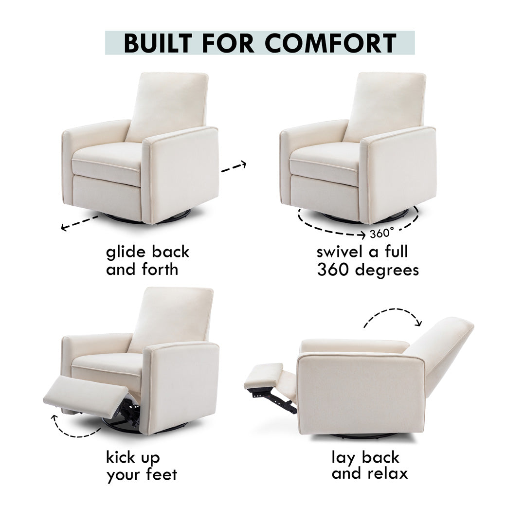 Reclining features of DaVinci's Penny Recliner And Swivel Glider in -- Color_Performance Cream Eco-Weave