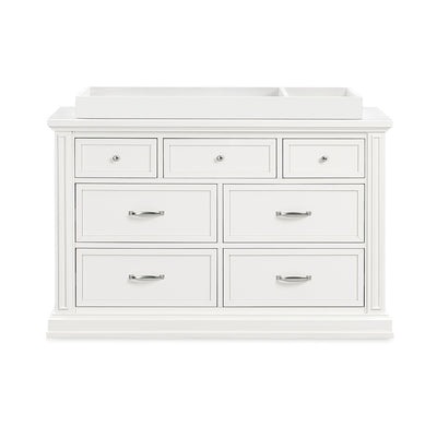 Front view of Namesake's Durham 7-Drawer Assembled Dresser with changing tray in -- Color_Warm White