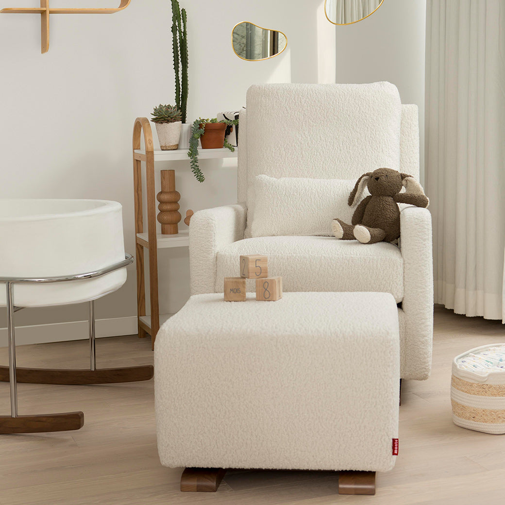 Monte Como Glider in nursery with a bunny and blocks on chair -- Lifestyle