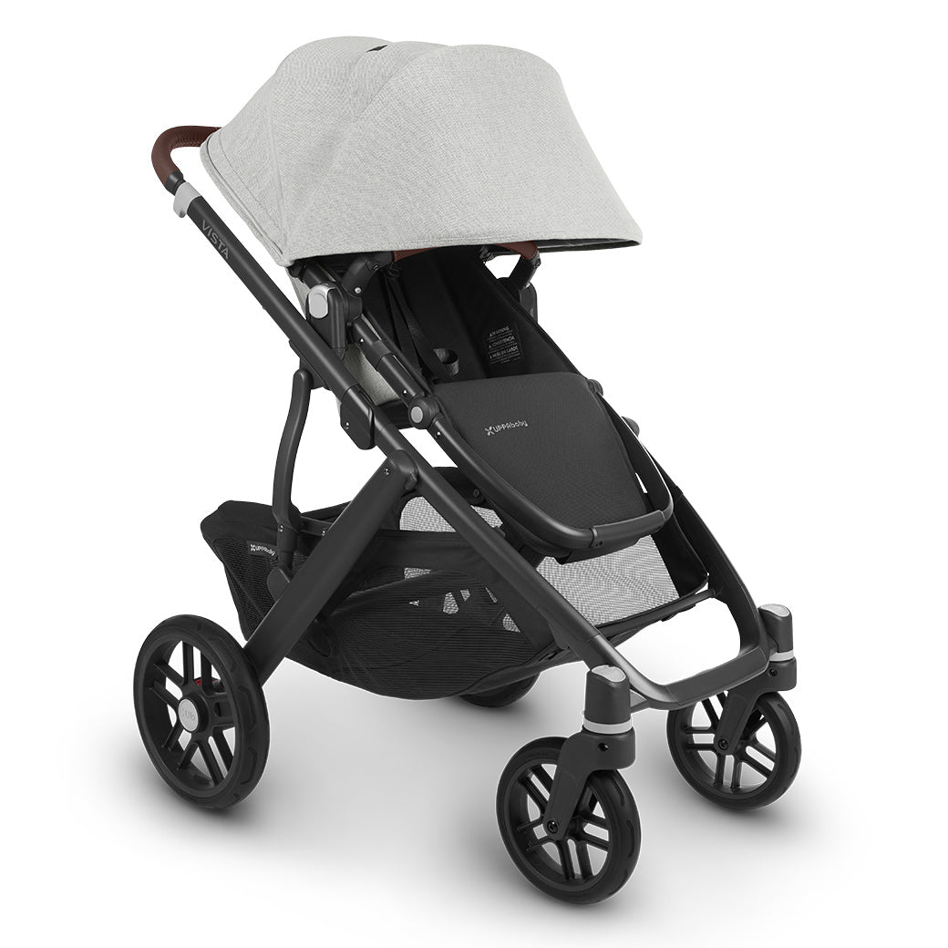 The extended sunshade on left side view of the uppababy vista v2 stroller  -- Color_Anthony
