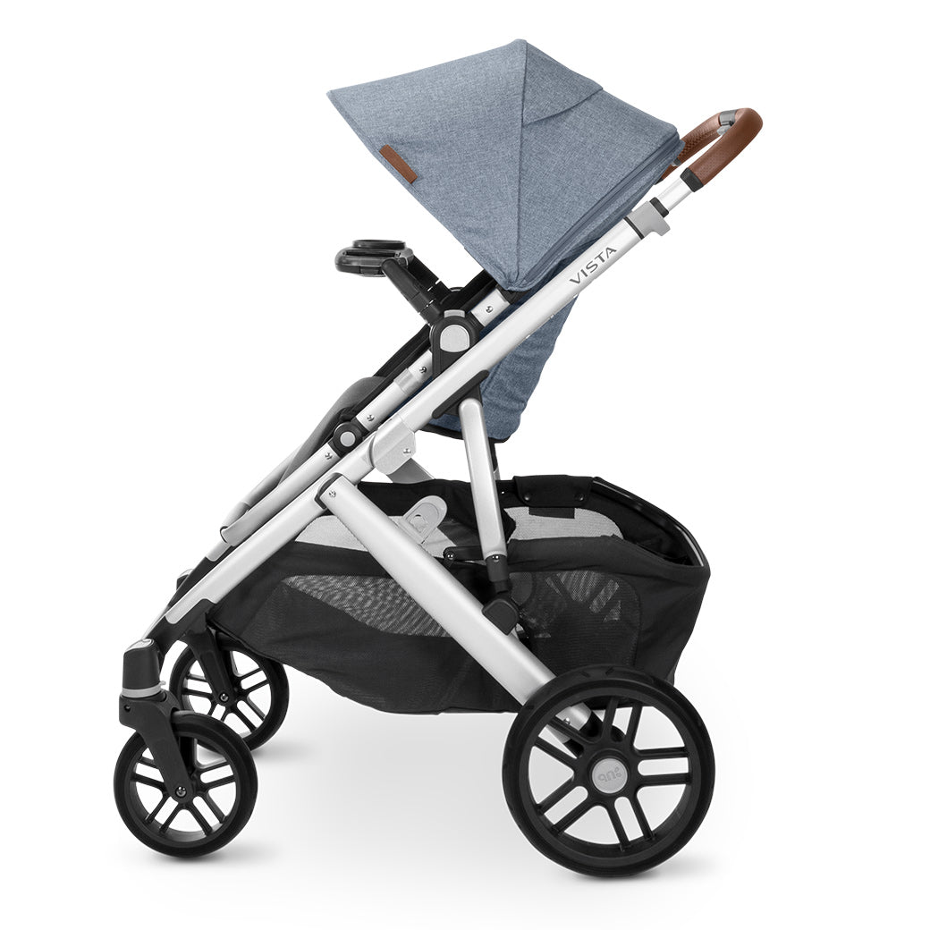 Profile view of the half extended sunshade on the vista v2 stroller with cup holder -- Color_Gregory