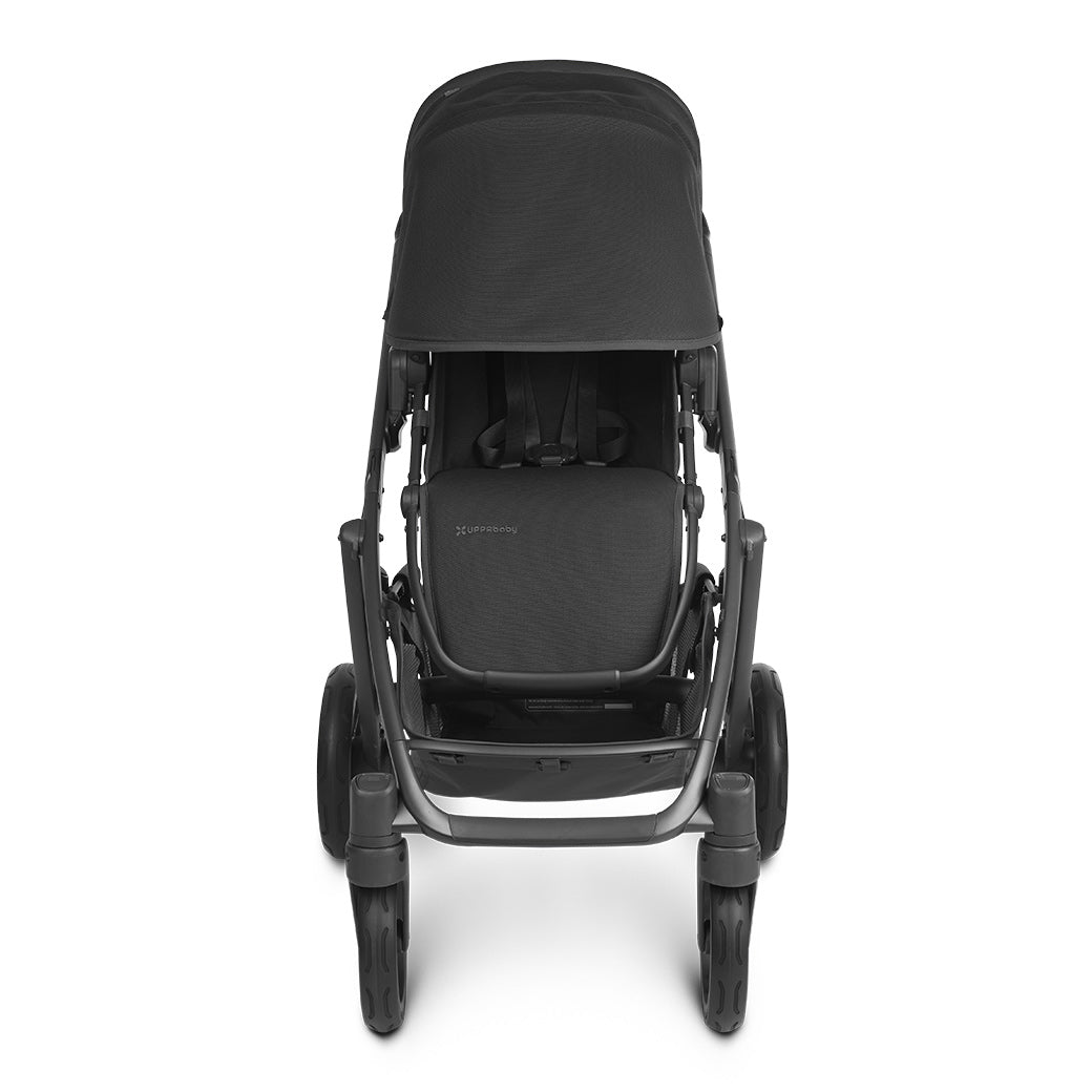Front view looking into the extended sunshade on UPPAbaby Vista v2 stroller in -- Color_Jake