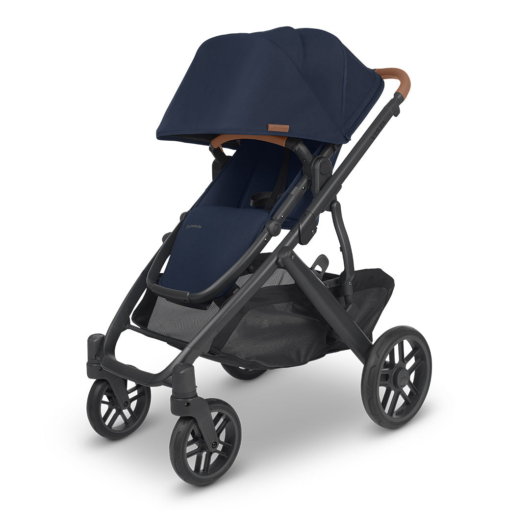 The extended sunshade on right side view of the uppababy vista v2 stroller -- Color_Noa