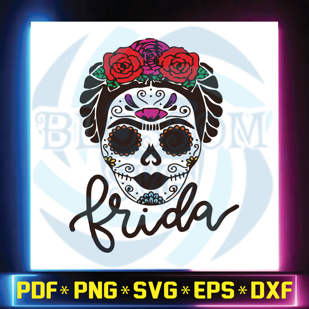 Download Sugar Frida Layered Svg Hand Drawn Svg Sugar Skull Svg Svg Cricut C Blossomsvg SVG, PNG, EPS, DXF File