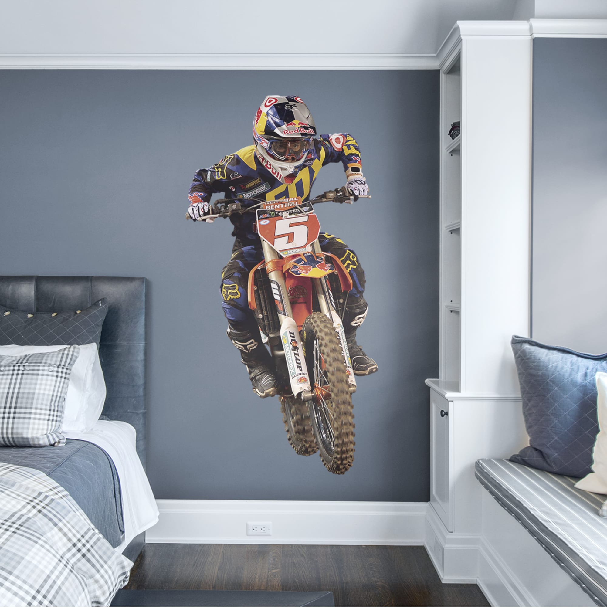 Large Motocross Racer Wall Art Decal Graphic Red Kids Bedroom Garage Man Cave 