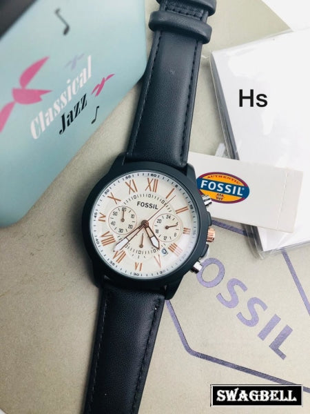 Fossil White Leather Strap Mens Watch
