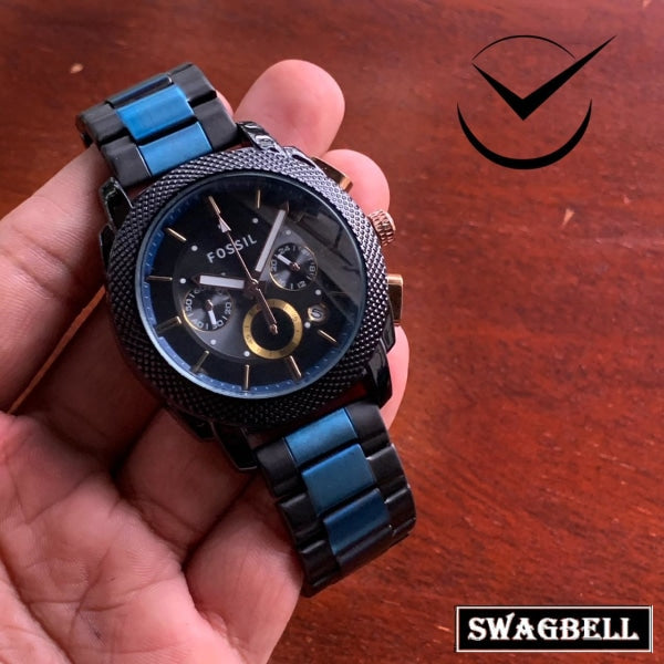 Fossil Classic Black Blue Dual Tone Mens Watch