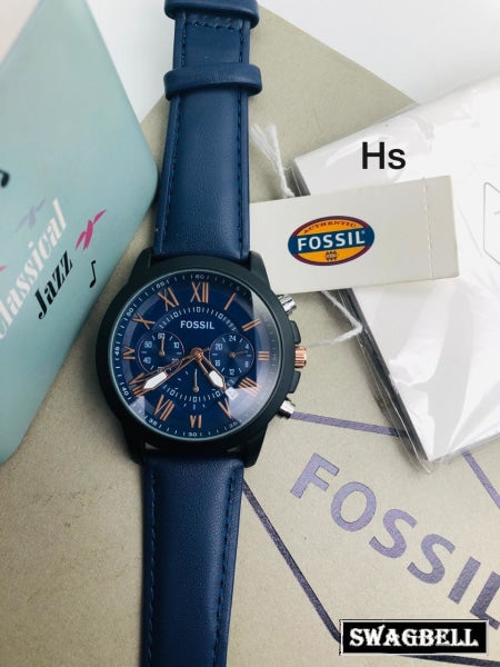 Fossil Blue Leather Strap Mens Watch