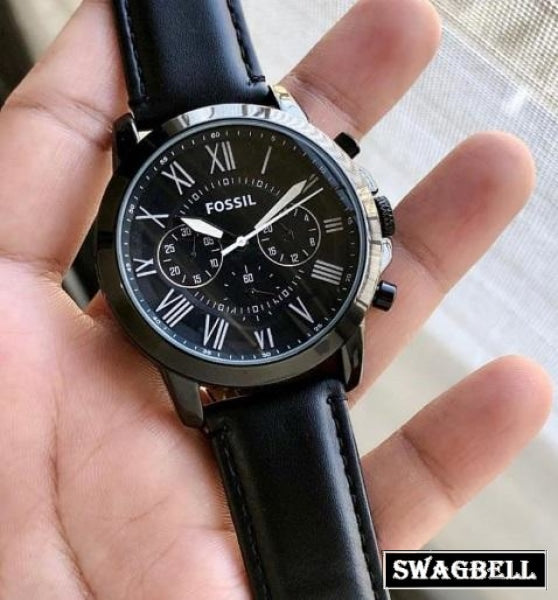 Fossil Black Leather Strap Mens Watch