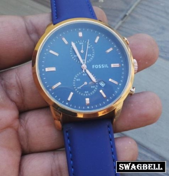 Fossil Blue Leather Strap Mens Watch
