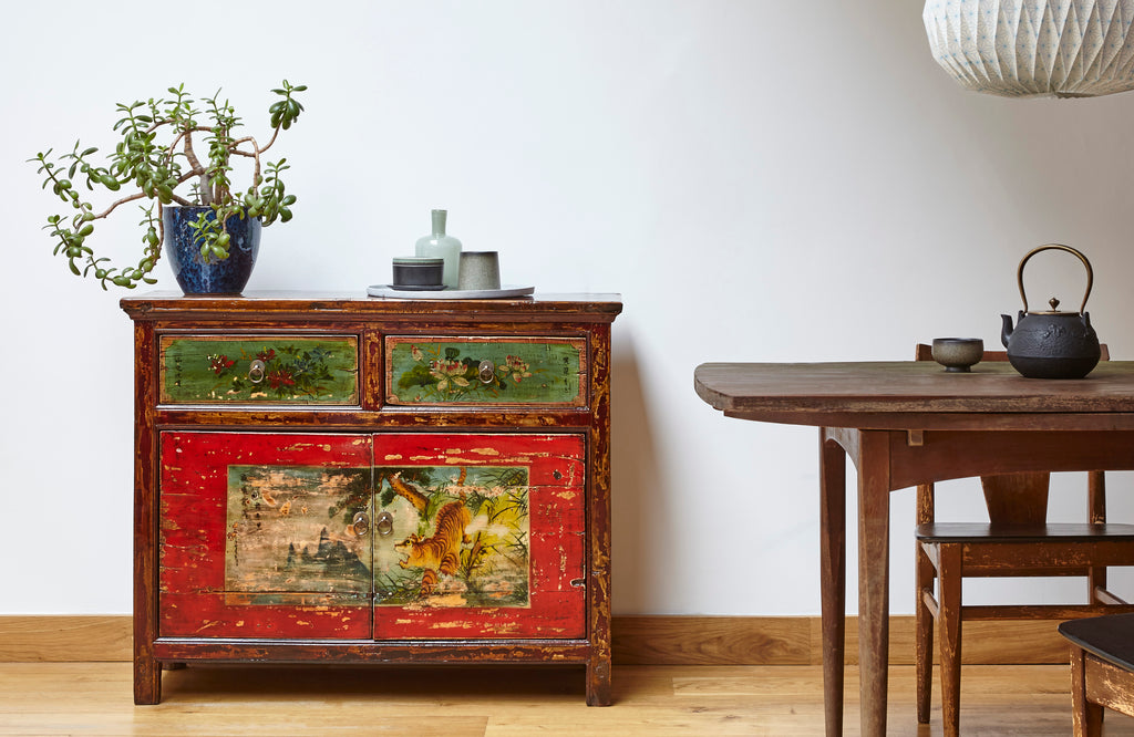 Vintage Rustic Chinese Tiger Cabinet