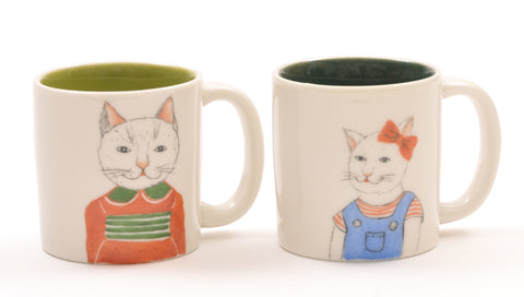 Contemporary Chinese Ceramic Mugs with Cat Motif
