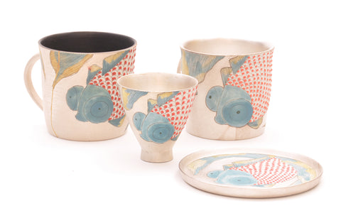 Contemporary Ukiyo-e Carp inspired Ceramic Tableware with silver from Jingdezhen China