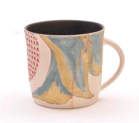 Ukiyo-e carp inspired mug with Kintsugi (Gold Joinery)