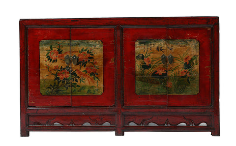 Vintage Chinese Flower and Bird Cabinet from Gansu