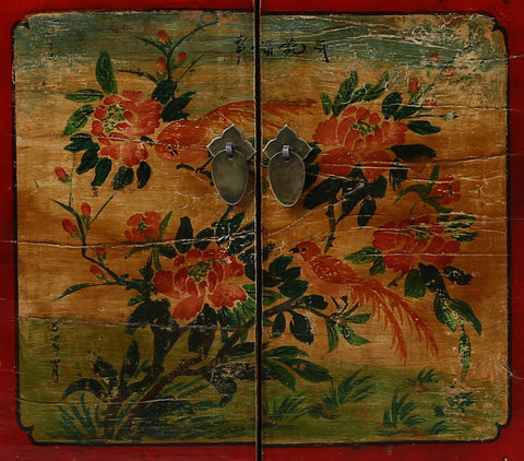 Vintage Painted Cabinet from Gansu China detail of left door panel