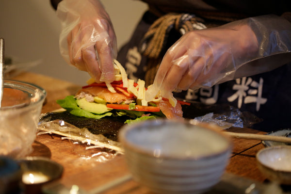 egg and red pepper in sushi roll